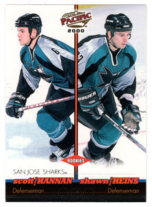 Scott Hannan RC - Shawn Heins - San Jose Sharks (NHL Hockey Card) 1999-00 Pacific # 385 Mint