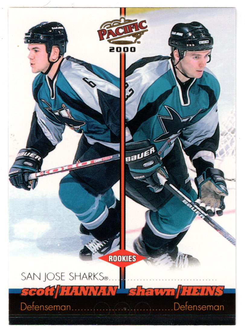 Scott Hannan RC - Shawn Heins - San Jose Sharks (NHL Hockey Card) 1999-00 Pacific # 385 Mint