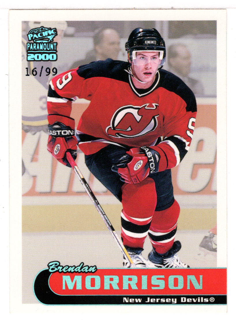 Brendan Morrison 16/99 - New Jersey Devils (NHL Hockey Card) 1999-00 Pacific Paramount Holographic Emerald # 135 Mint