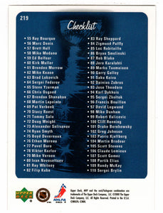 Checklist # 1 (# 1 - # 110) (NHL Hockey Card) 1999-00 Upper Deck MVP Stanley Cup Edition # 219 Mint