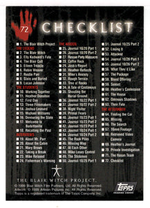 Checklist (Trading Card) The Blair Witch Project - 1999 Topps # 72 - Mint