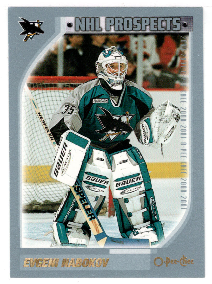 2004 “E” Exhibit San Jose Sharks Hockey card. Evgeni Nabokov Card