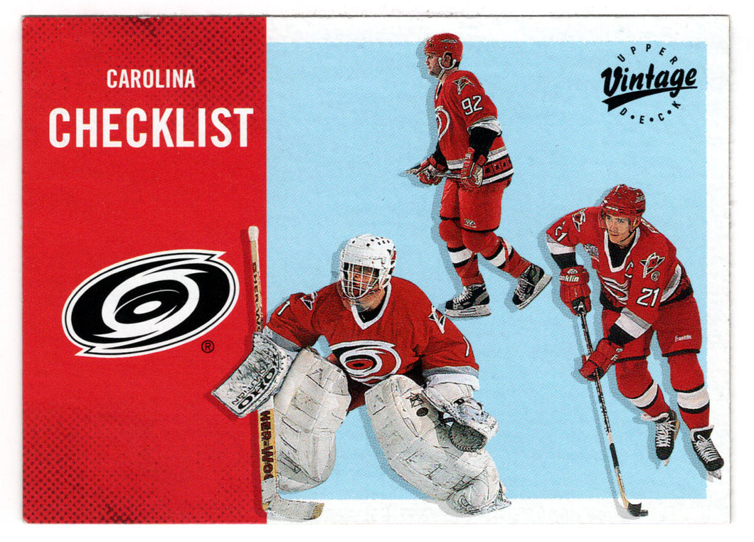 Carolina Hurricanes Team Checklist - Jeff O'Neill - Arturs Irbe - Ron Francis (NHL Hockey Card) 2000-01 Upper Deck Vintage # 73 Mint