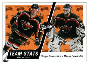 Minnesota Wild Team Stats - Sergei Krivokrasov - Manny Fernandez (NHL Hockey Card) 2000-01 Upper Deck Vintage # 185 Mint