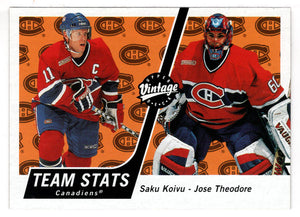Montreal Canadiens Team Stats - Saku Koivu - Jose Theodore (NHL Hockey Card) 2000-01 Upper Deck Vintage # 197 Mint