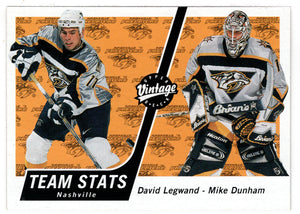 Nashville Predators Team Stats - David Legwand - Mike Dunham (NHL Hockey Card) 2000-01 Upper Deck Vintage # 209 Mint