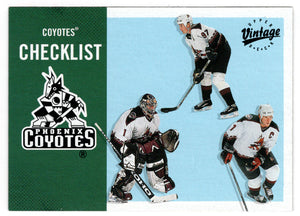 Phoenix Coyotes Team Checklist - Jeremy Roenick - Sean Burke - Keith Tkachuk (NHL Hockey Card) 2000-01 Upper Deck Vintage # 283 Mint