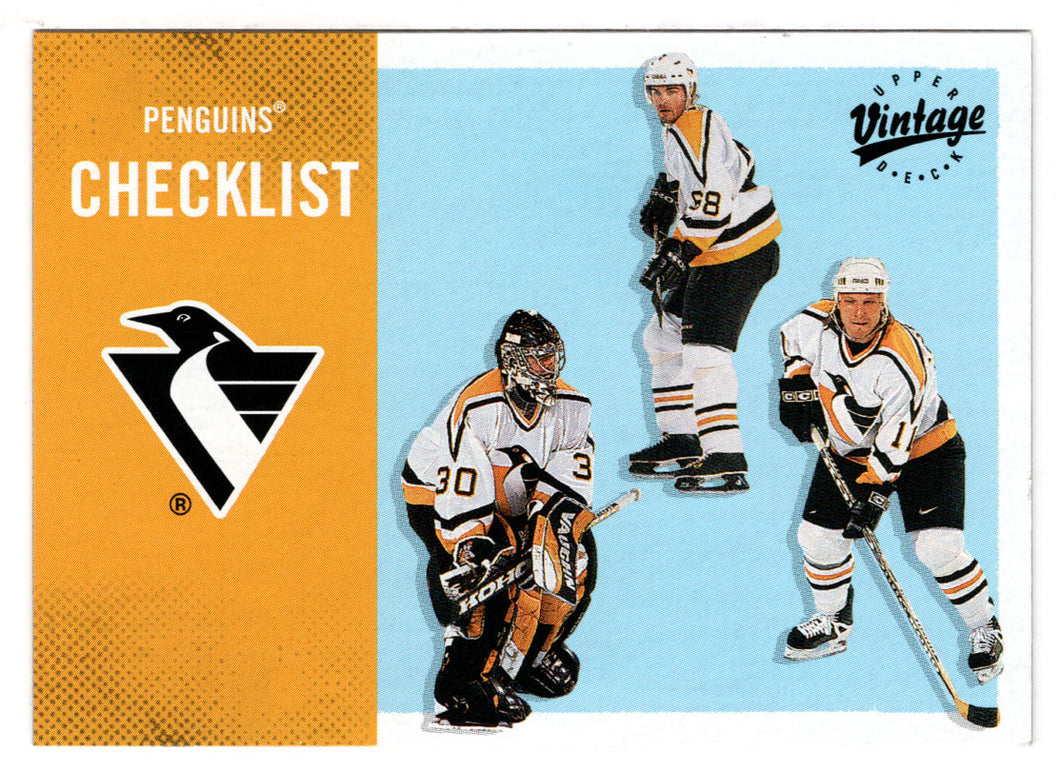 Pittsburgh Penguins Team Checklist - Jaromir Jagr - Jean-Sebastien Aubin - Darius Kasparatis (NHL Hockey Card) 2000-01 Upper Deck Vintage # 295 Mint