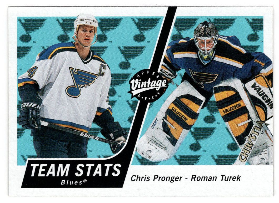 St. Louis Blues Team Stats - Chris Pronger - Roman Turek (NHL Hockey Card) 2000-01 Upper Deck Vintage # 321 Mint