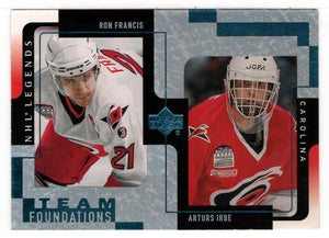 Ron Francis - Arturs Irbe - Carolina Hurricanes - Team Foundations (NHL Hockey Card) 2000-01 Upper Deck Legends # 24 Mint