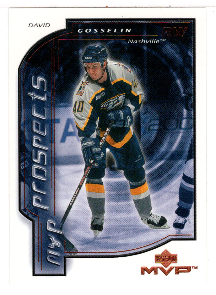 David Gosselin RC - Nashville Predators - MVP Prospects (NHL Hockey Card) 2000-01 Upper Deck MVP # 195 Mint