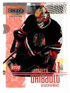 Jocelyn Thibault - Chicago Blackhawks (NHL Hockey Card) 2001-02 Upper Deck Playmakers # 21 Mint