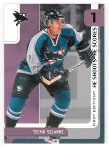 Teemu Selanne - San Jose Sharks (NHL Hockey Card) 2002-03 Be A Player First Edition - He Shoots - He Scores # NNO Mint