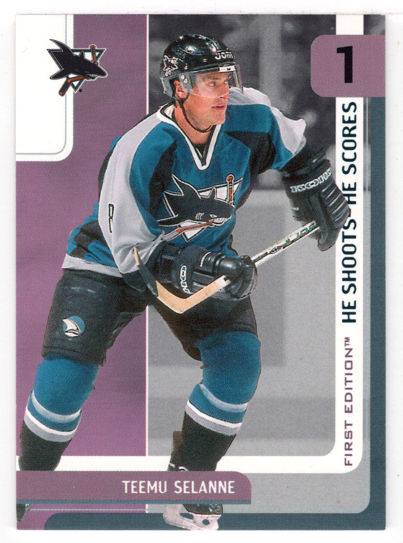 Teemu Selanne - San Jose Sharks (NHL Hockey Card) 2002-03 Be A Player First Edition - He Shoots - He Scores # NNO Mint