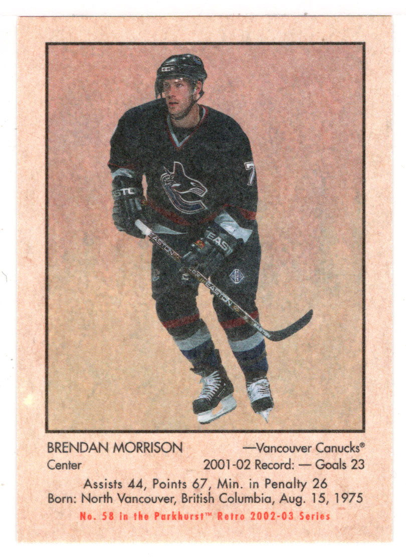 Brendan Morrison - Vancouver Canucks (NHL Hockey Card) 2002-03 Parkhurst Retro # 58 Mint