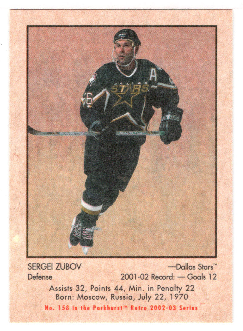 Sergei Zubov - Dallas Stars (NHL Hockey Card) 2002-03 Parkhurst Retro # 158 Mint