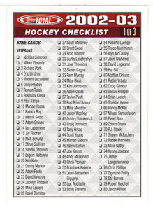 Checklist # 1 (NHL Hockey Card) 2002-03 Topps Total # 1 Mint