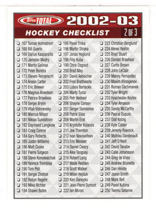 Checklist # 2 (NHL Hockey Card) 2002-03 Topps Total # 2 Mint
