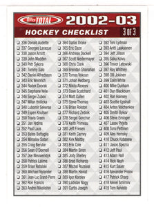 Checklist # 3 (NHL Hockey Card) 2002-03 Topps Total # 3 Mint