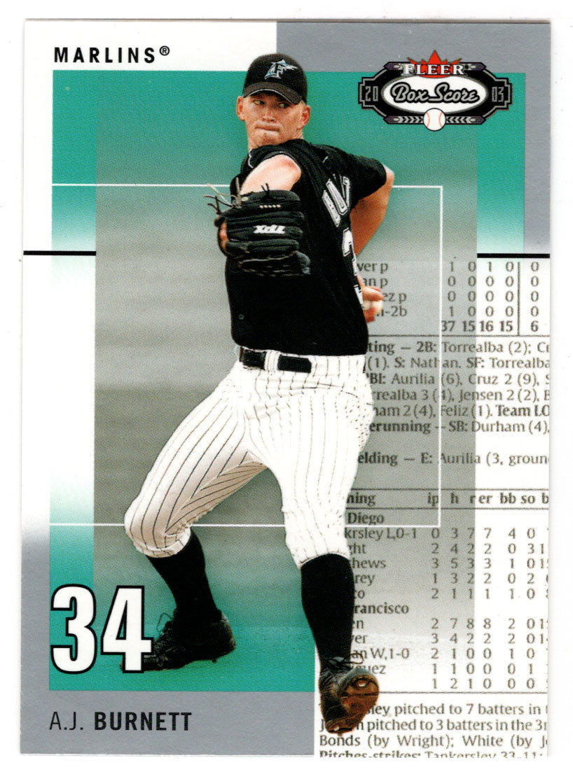A.J. Burnett - Florida Marlins (MLB Baseball Card) 2003 Fleer Box Score # 27 Mint