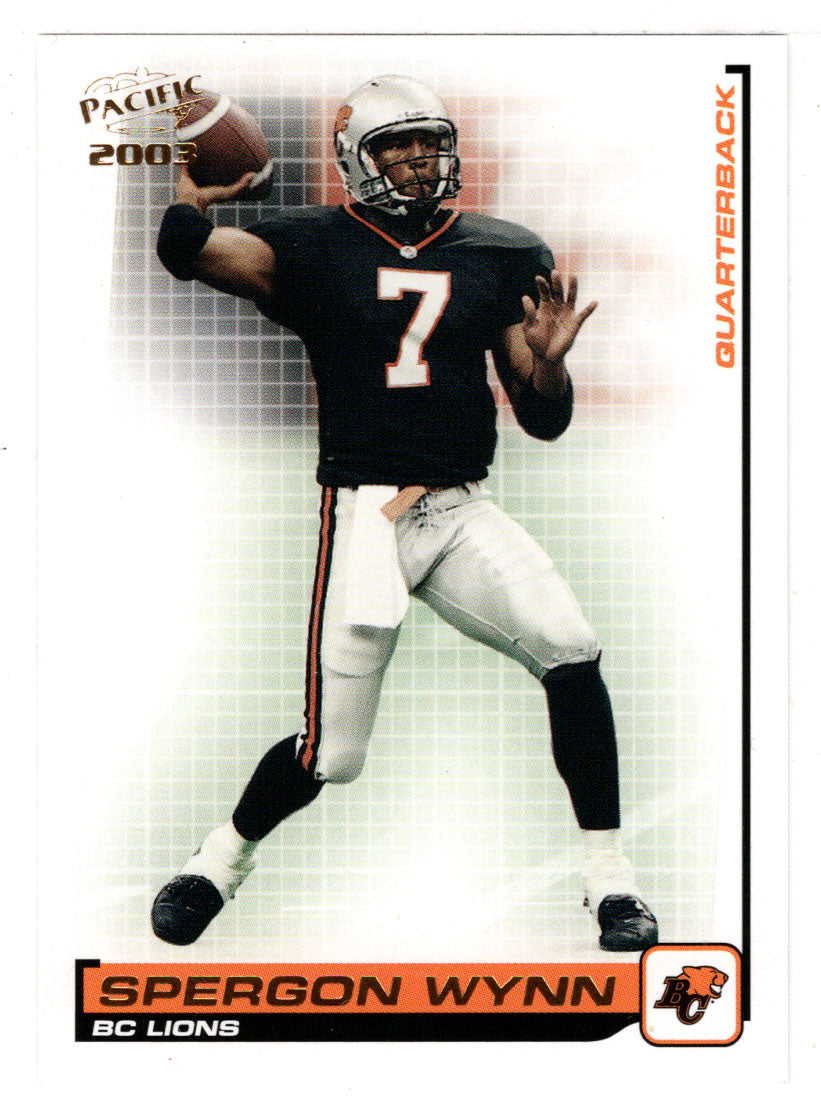 Spergon Wynn - British Columbia Lions (CFL Football Card) 2003 Pacific # 13 Mint