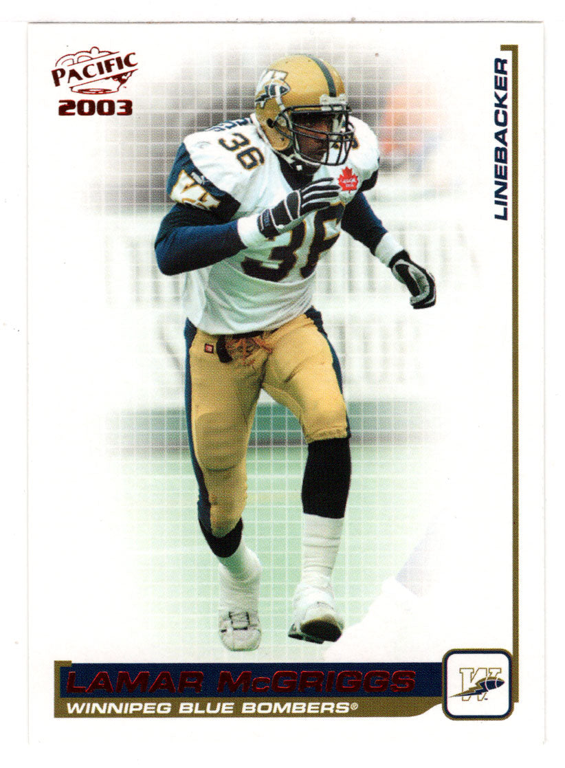 Lamar McGriggs - Winnipeg Blue Bombers (CFL Football Card) 2003 Pacific RED # 104 Mint
