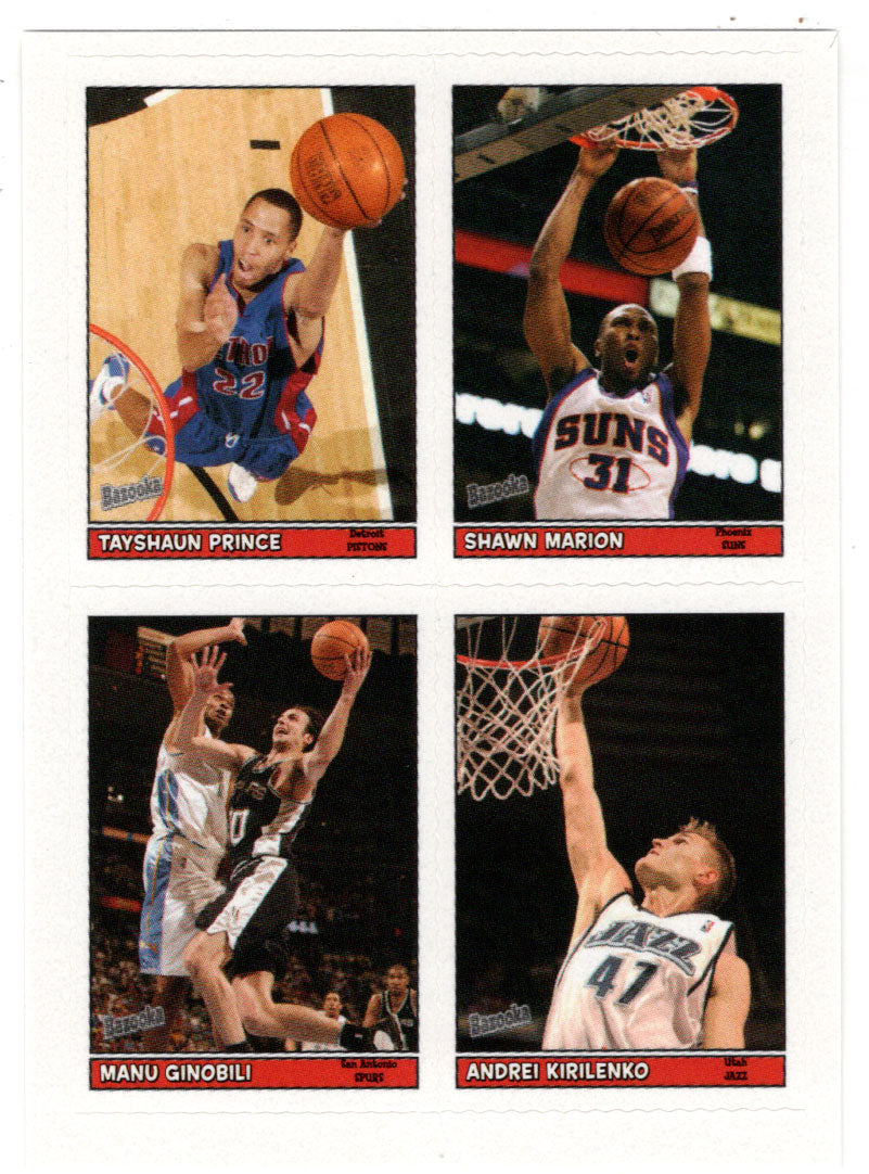 Tayshaun Prince - Shawn Marion - Manu Ginobili - Andrei Kirilenko - STICKERS (NBA Basketball Card) 2005-06 Topps Bazooka # 2 Mint