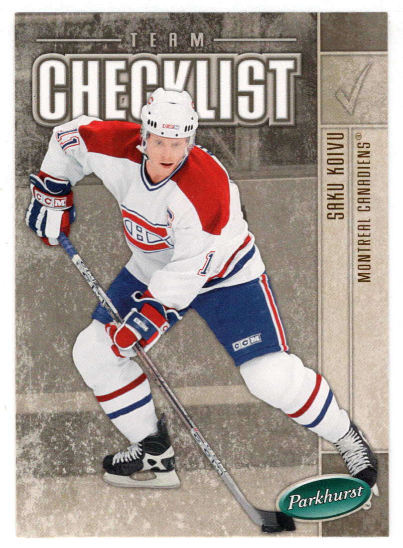 Saku Koivu - Montreal Canadiens - Checklist (NHL Hockey Card) 2005-06 Parkhurst # 686 Mint