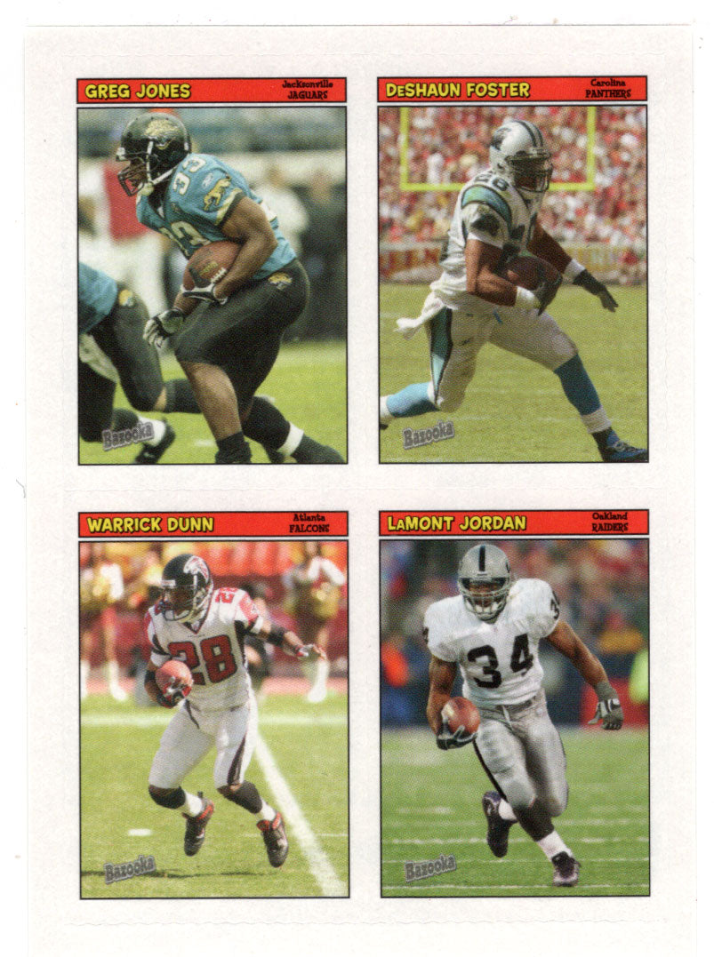 DeShaun Foster - Greg Jones - LaMont Jordan - Warrick Dunn - Carolina Panthers (NFL Football Card) 2005 Topps Bazooka 4 on 1 Stickers # 26 Mint