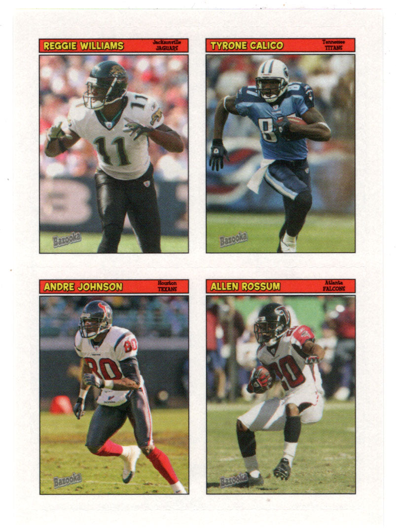 Allen Rossum - Andre Johnson - Reggie Williams - Tyrone Calico - Atlanta Falcons (NFL Football Card) 2005 Topps Bazooka 4 on 1 Stickers # 41 Mint