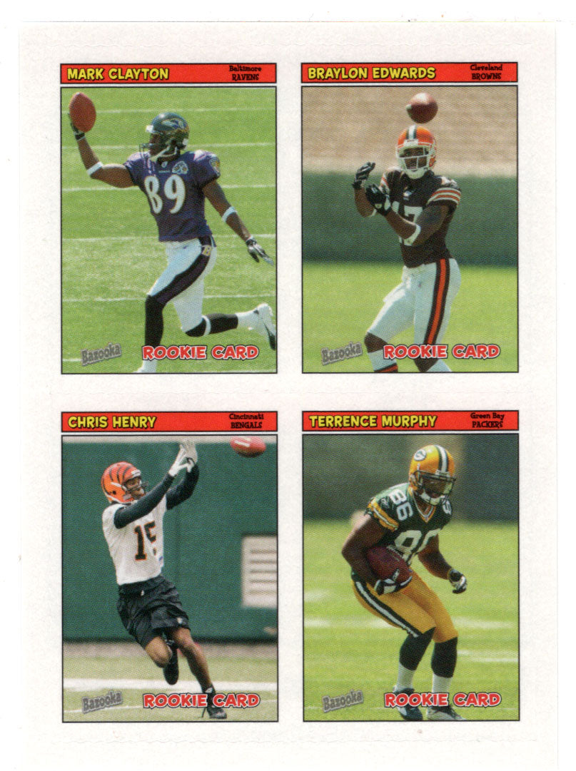 Braylon Edwards - Chris Henry - Mark Clayton - Terrence Murphy - Cleveland Browns (NFL Football Card) 2005 Topps Bazooka 4 on 1 Stickers # 55 Mint