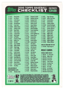 Checklist # 2 (MLB Baseball Card) 2006 Topps # 2 Mint