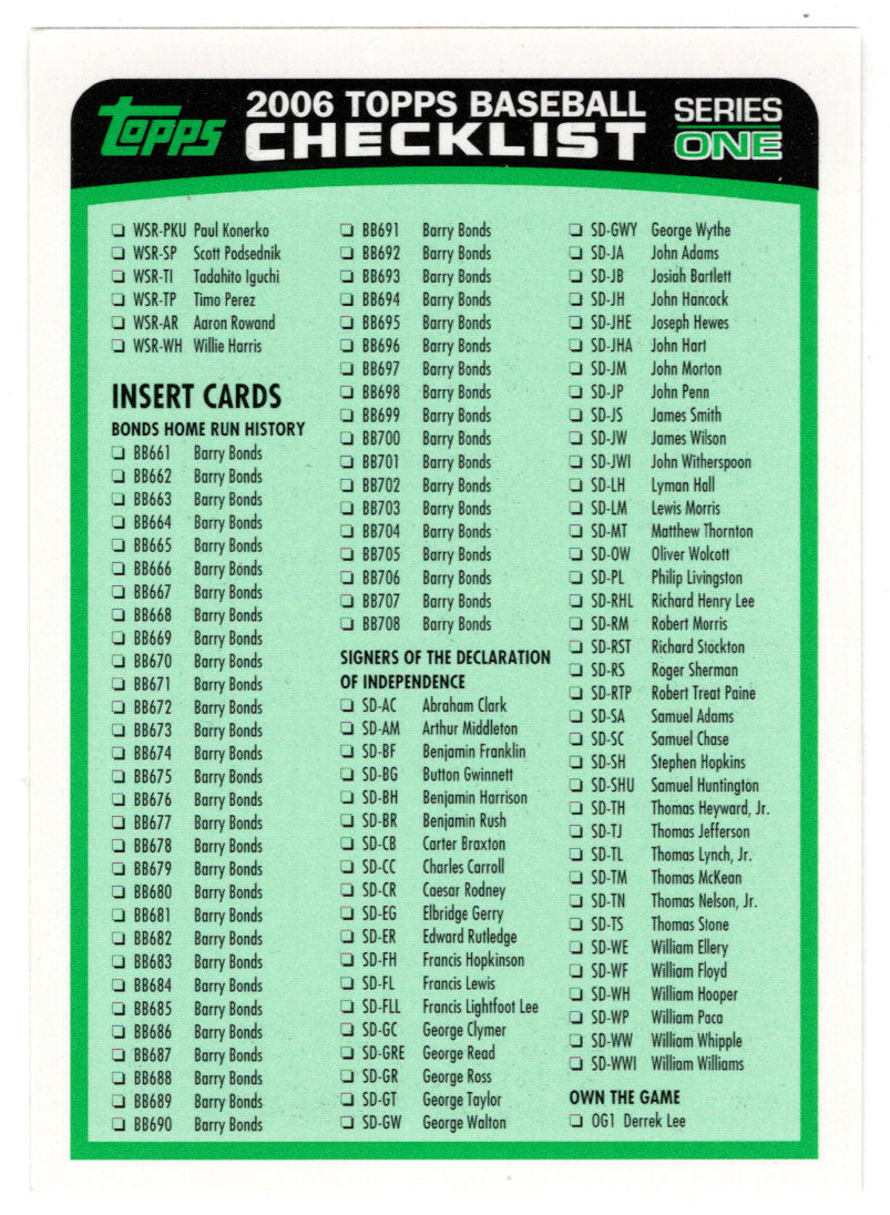 Checklist # 3 (MLB Baseball Card) 2006 Topps # 3 Mint