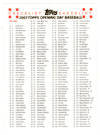 Checklist (MLB Baseball Card) 2007 Topps Opening Day # 220 Mint