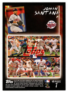 Johan Santana - Minnesota Twins - Puzzle Card (MLB Baseball Card) 2007 Topps Opening Day # 7 Mint
