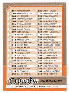 Checklist # 3 (# 201 - # 300) (NHL Hockey Card) 2008-09 O-Pee-Chee # 498 Mint