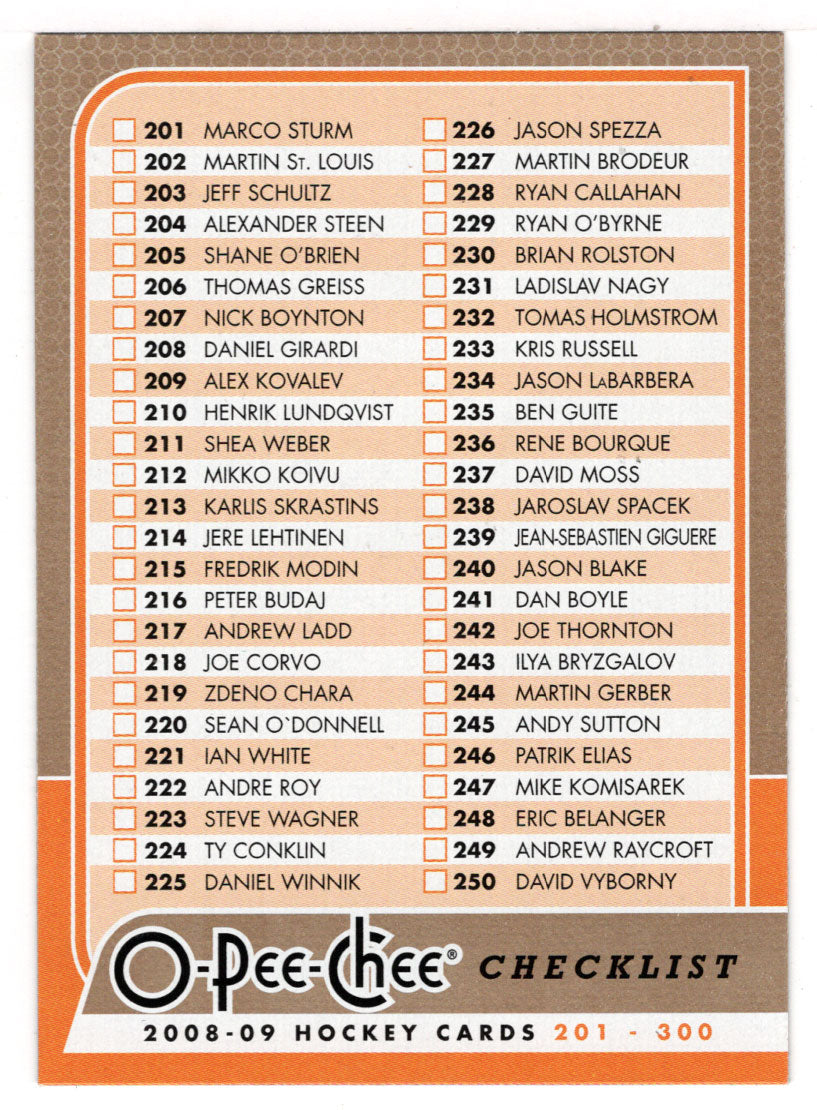 Checklist # 3 (# 201 - # 300) (NHL Hockey Card) 2008-09 O-Pee-Chee # 498 Mint