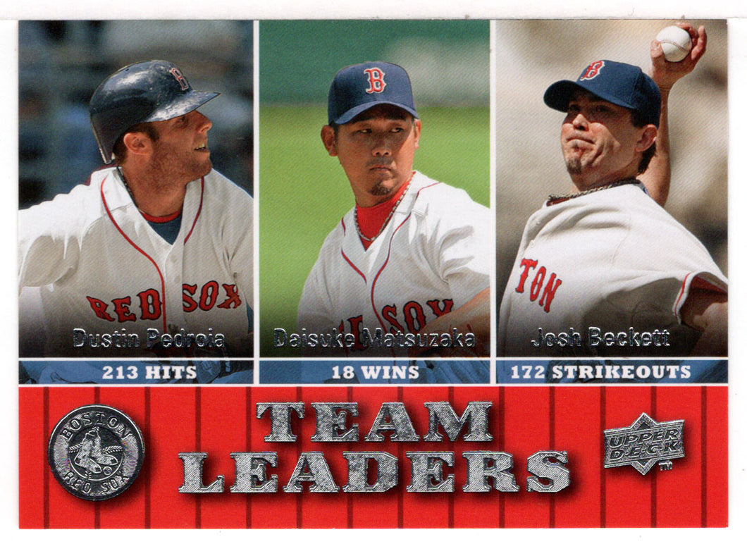 Dustin Pedroia - Daisuke Matsuzaka - Josh Beckett - Boston Red Sox Team Leaders (MLB Baseball Card) 2009 Upper Deck # 431 Mint