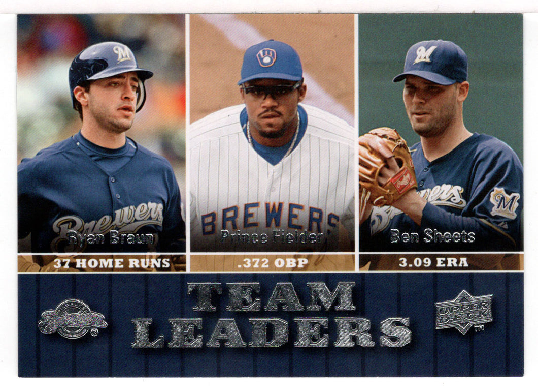 Ryan Braun - Prince Fielder - Ben Sheets - Milwaukee Brewers Team Leaders (MLB Baseball Card) 2009 Upper Deck # 439 Mint