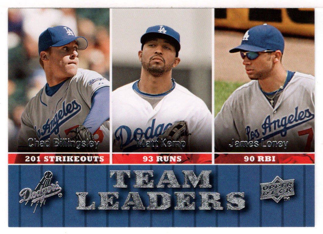 Chad Billingsley - Matt Kemp - James Loney - Los Angeles Dodgers Team Leaders (MLB Baseball Card) 2009 Upper Deck # 457 Mint