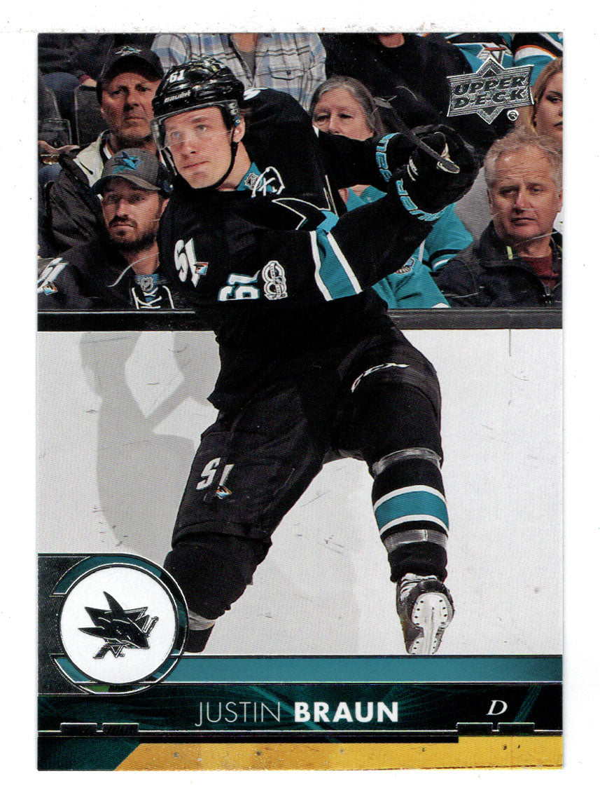 Justin Braun - San Jose Sharks (NHL Hockey Card) 2017-18 Upper Deck # 154 Mint