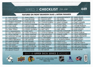 Checklist (# 251 - # 350) Brandon Saad - Artemi Panarin (NHL Hockey Card) 2017-18 Upper Deck # 449 Mint