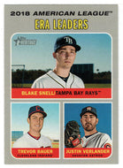 Justin Verlander - Trevor Bauer - Blake Snell - League Leaders - ERA (MLB Baseball Card) 2019 Topps Heritage # 68 Mint