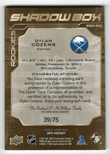Dylan Cozens 39/75 - Buffalo Sabres (NHL Hockey Card) 2020-21 Upper Deck SPx Shadow Box Autograph # SBA-DC  Mint