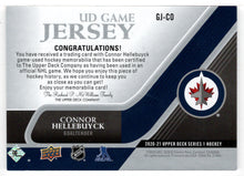 Load image into Gallery viewer, Connor Hellebuyck - Winnipeg Jets (NHL Hockey Card) 2020-21 Upper Deck Game Used Jersey # CJ-CO Mint
