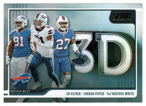 Tre'Davious White - Jordan Poyer - Ed Oliver - Buffalo Bills - 3D (NFL Football Card) 2020 Panini Score # 3D-ETJ Mint