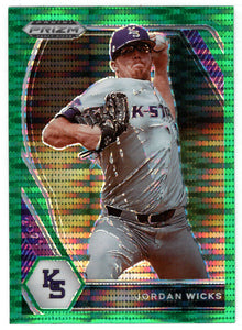 Jordan Wicks - Kansas State Wildcats - Green Pulsar (MLB - NCAA Baseball Card) 2021 Panini Prizm Draft Picks # 21 Mint