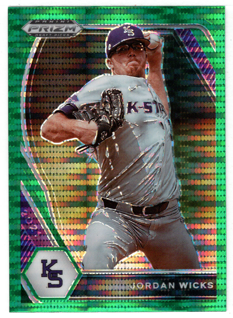 Jordan Wicks - Kansas State Wildcats - Green Pulsar (MLB - NCAA Baseball Card) 2021 Panini Prizm Draft Picks # 21 Mint