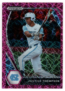 Justice Thompson - North Carolina Tar Heels - Pink Velocity (MLB - NCAA Baseball Card) 2021 Panini Prizm Draft Picks # 180 Mint