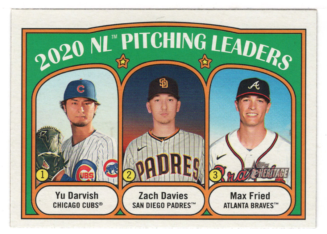 Zach Davies - Max Fried - Yu Darvish - 2020 NL Pitching Leaders (MLB Baseball Card) 2021 Topps Heritage # 93 Mint